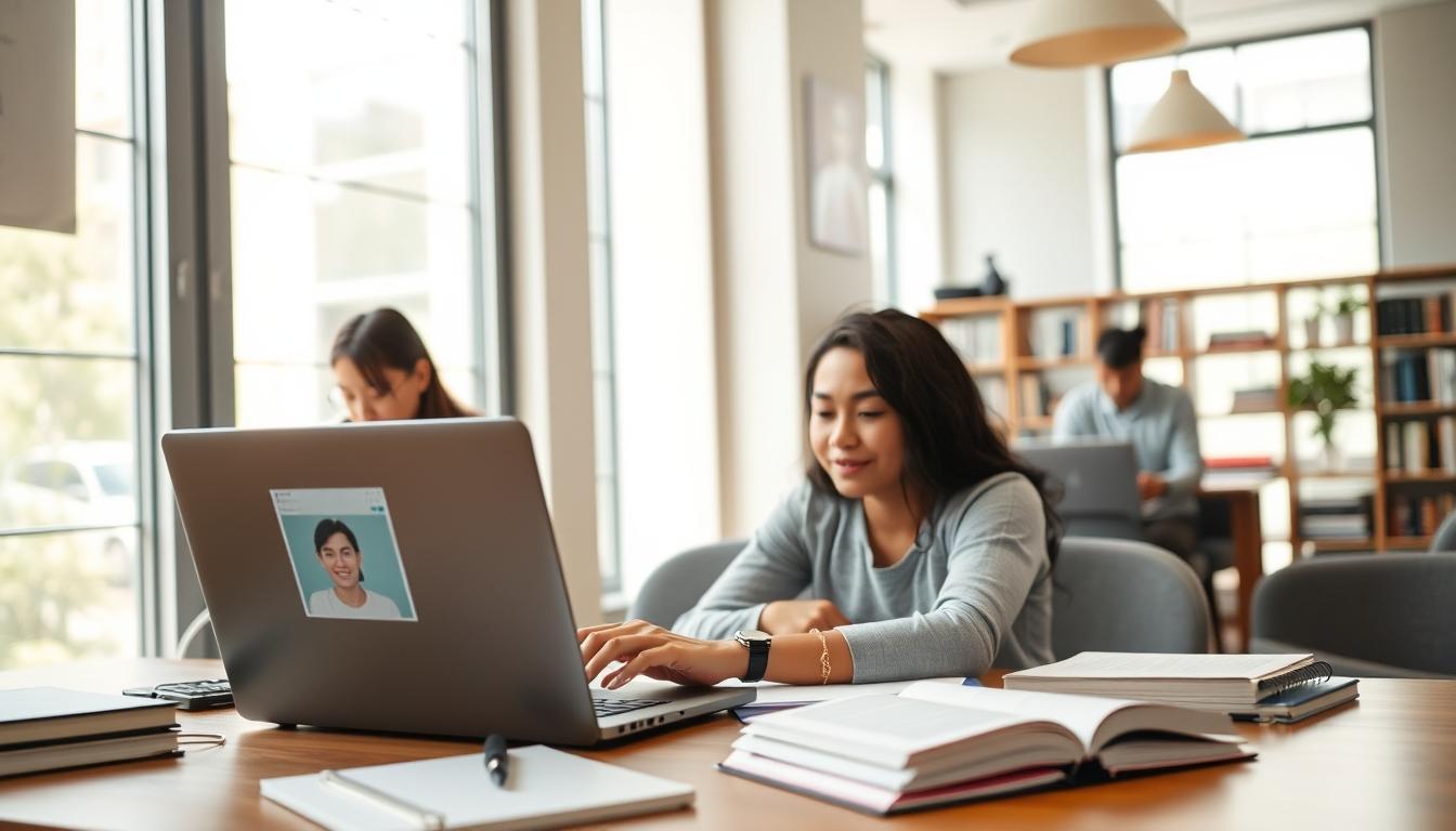 Student using learning strategies while studying